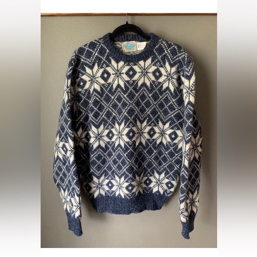 VTG Wool Sweater Royal North Mills Outfitters Ski Fisherman Made In USA XL